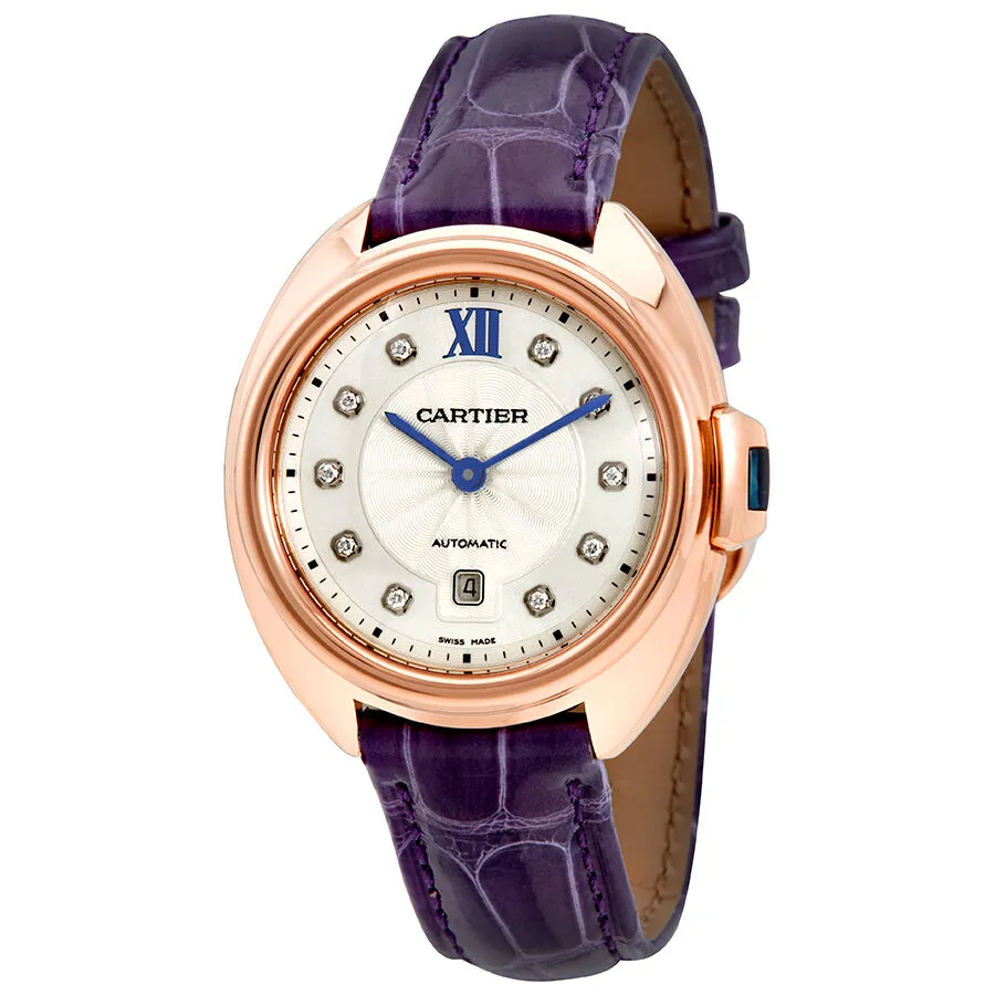 Cartier Cle 18kt Rose Gold Automatic Flinque Sunray Dial Ladies Watch WJCL0031