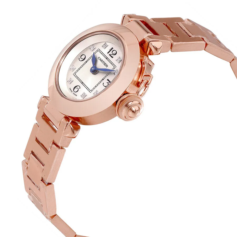 Cartier Pasha Silver Diamond Dial 18kt Rose Gold Ladies Watch WJ124016