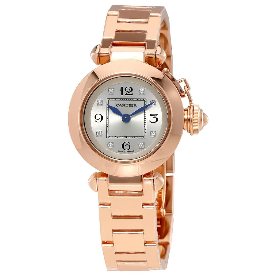 Cartier Pasha Silver Diamond Dial 18kt Rose Gold Ladies Watch WJ124016
