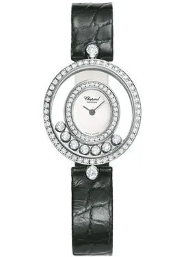 Chopard Happy Diamond White Dial Black Leather Ladies Watch 204292-1001