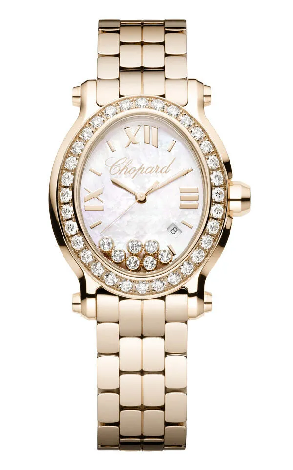 Chopard Happy Sport Mother of Pearl Diamond Dial Rose Gold Ladies Watch 275350-5004