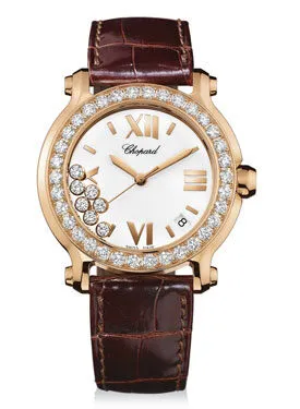 Chopard Happy Sport Round Diamond 18 kt Rose Gold Ladies Watch 277473-5001