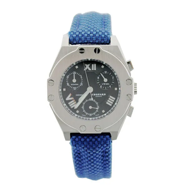 Chopard St Moritz Black Dial Blue Leather Chronograph Ladies Watch 258392