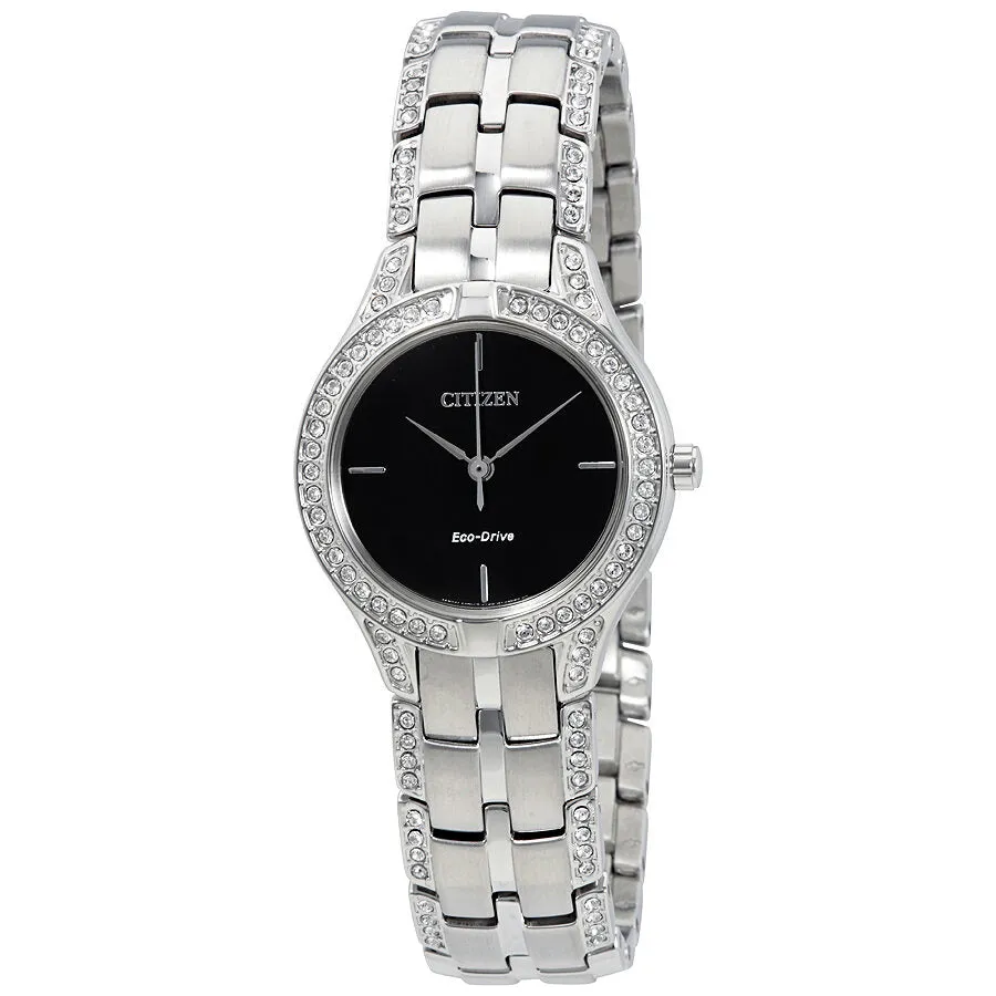 Citizen Silhouette Crystal Black Dial Ladies Watch FE2060-53E
