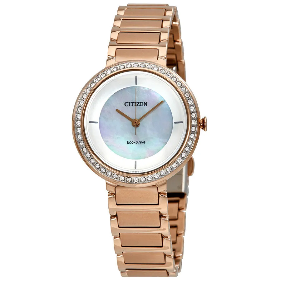 Citizen Silhouette Crystal White Mother Of Pearl Dial Ladies Watch EM0483-54D
