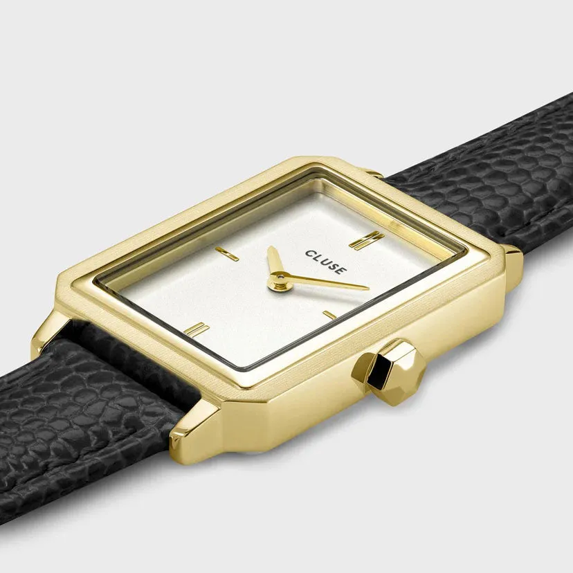 Cluse Fluette Leather Black Lizard Gold