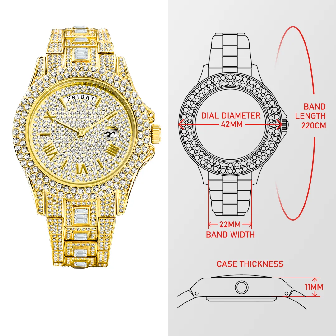 Dual Calendar Quartz Watches Luxury Full Diamond Watches For Men