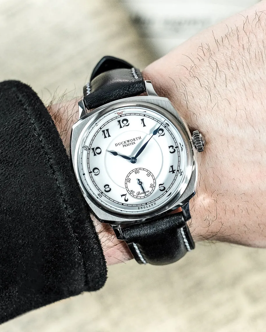 Duckworth Prestex Bolton Small Seconds White Black Leather