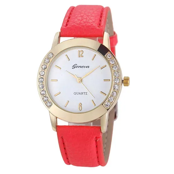 Elegant Geneva Fashion Women Watches Leather Band Quartz
