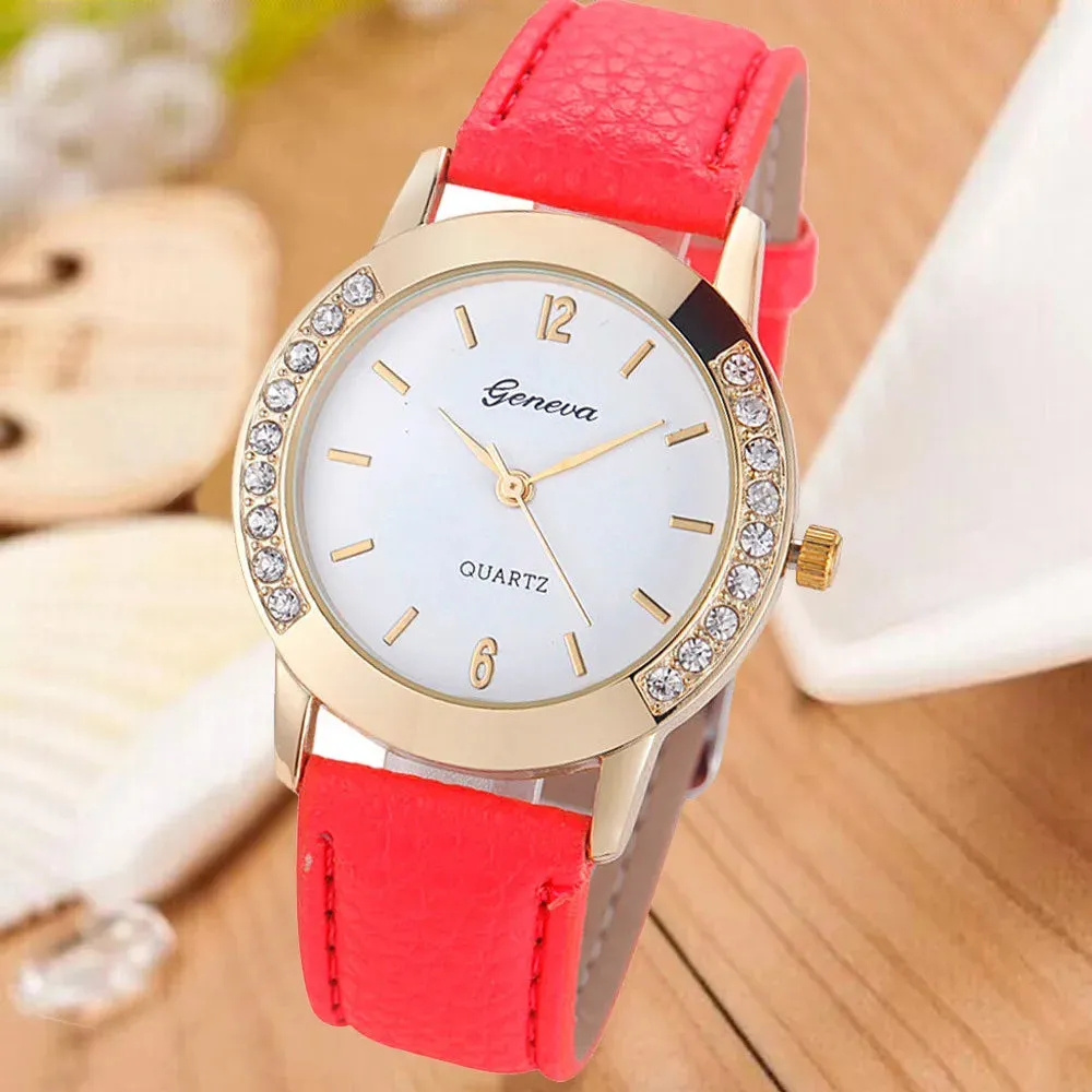 Elegant Geneva Fashion Women Watches Leather Band Quartz