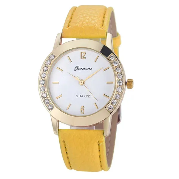 Elegant Geneva Fashion Women Watches Leather Band Quartz
