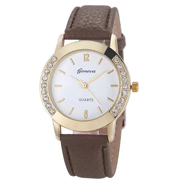 Elegant Geneva Fashion Women Watches Leather Band Quartz