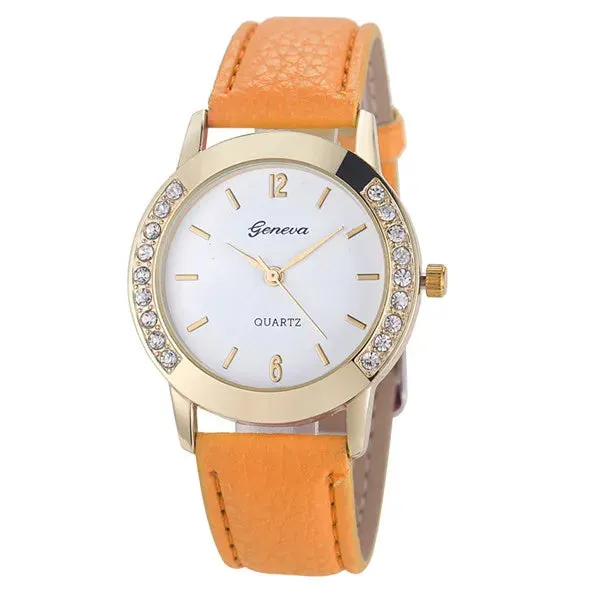 Elegant Geneva Fashion Women Watches Leather Band Quartz