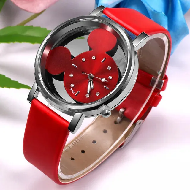 Fashion Cute Ladies Watches Women Transparent Blue Leather Band Quartz Wristwatches