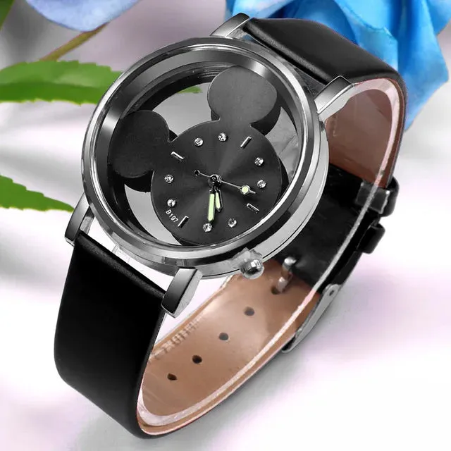 Fashion Cute Ladies Watches Women Transparent Blue Leather Band Quartz Wristwatches