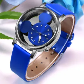 Fashion Cute Ladies Watches Women Transparent Blue Leather Band Quartz Wristwatches