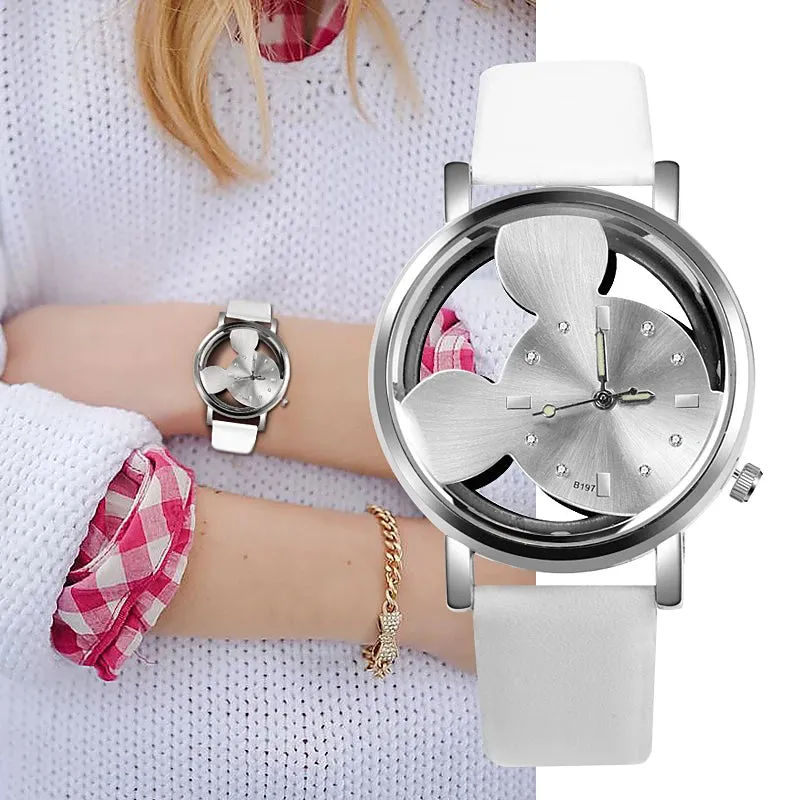 Fashion Cute Ladies Watches Women Transparent Blue Leather Band Quartz Wristwatches