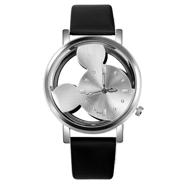 Fashion Cute Ladies Watches Women Transparent Blue Leather Band Quartz Wristwatches