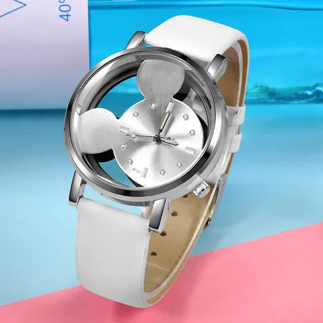Fashion Cute Ladies Watches Women Transparent Blue Leather Band Quartz Wristwatches