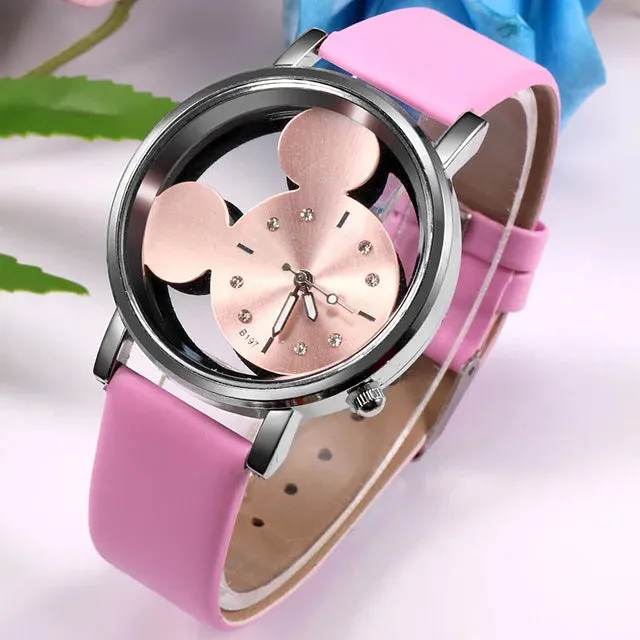 Fashion Cute Ladies Watches Women Transparent Blue Leather Band Quartz Wristwatches