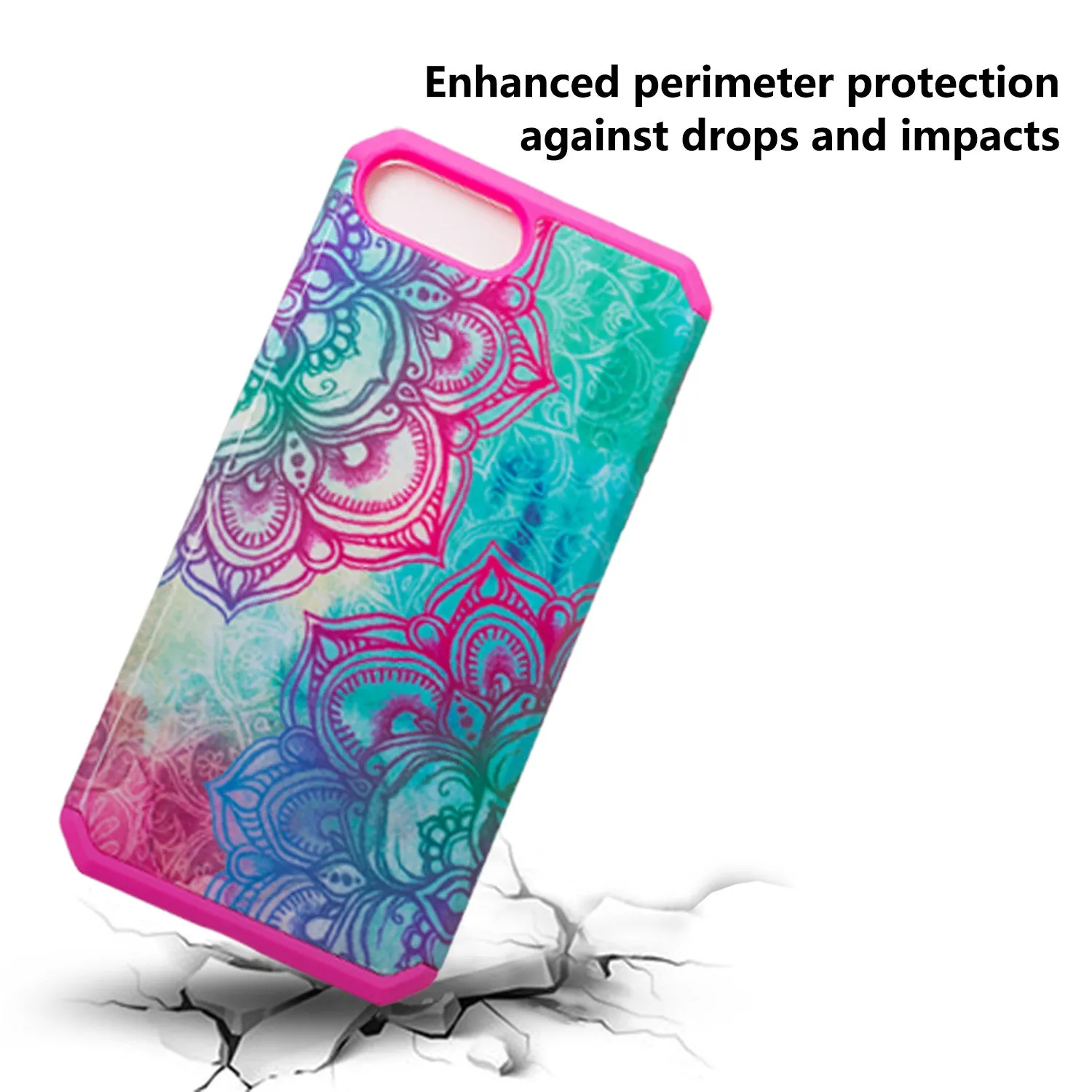 For Apple iPhone 8 Plus Case, Slim Hybrid Dual Layer[Shock/Impact Absorption] Case for iPhone 8 Plus - Teal Flower