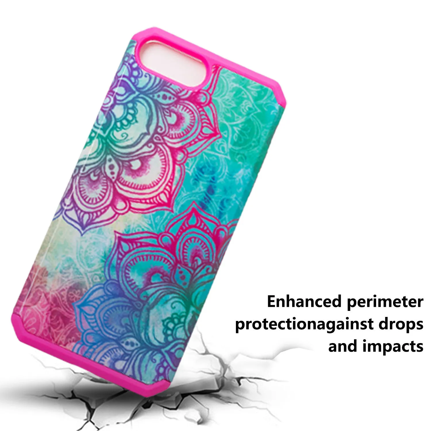 For Apple iPhone 8 Plus Case, Slim Hybrid Dual Layer[Shock/Impact Absorption] Case for iPhone 8 Plus - Teal Flower