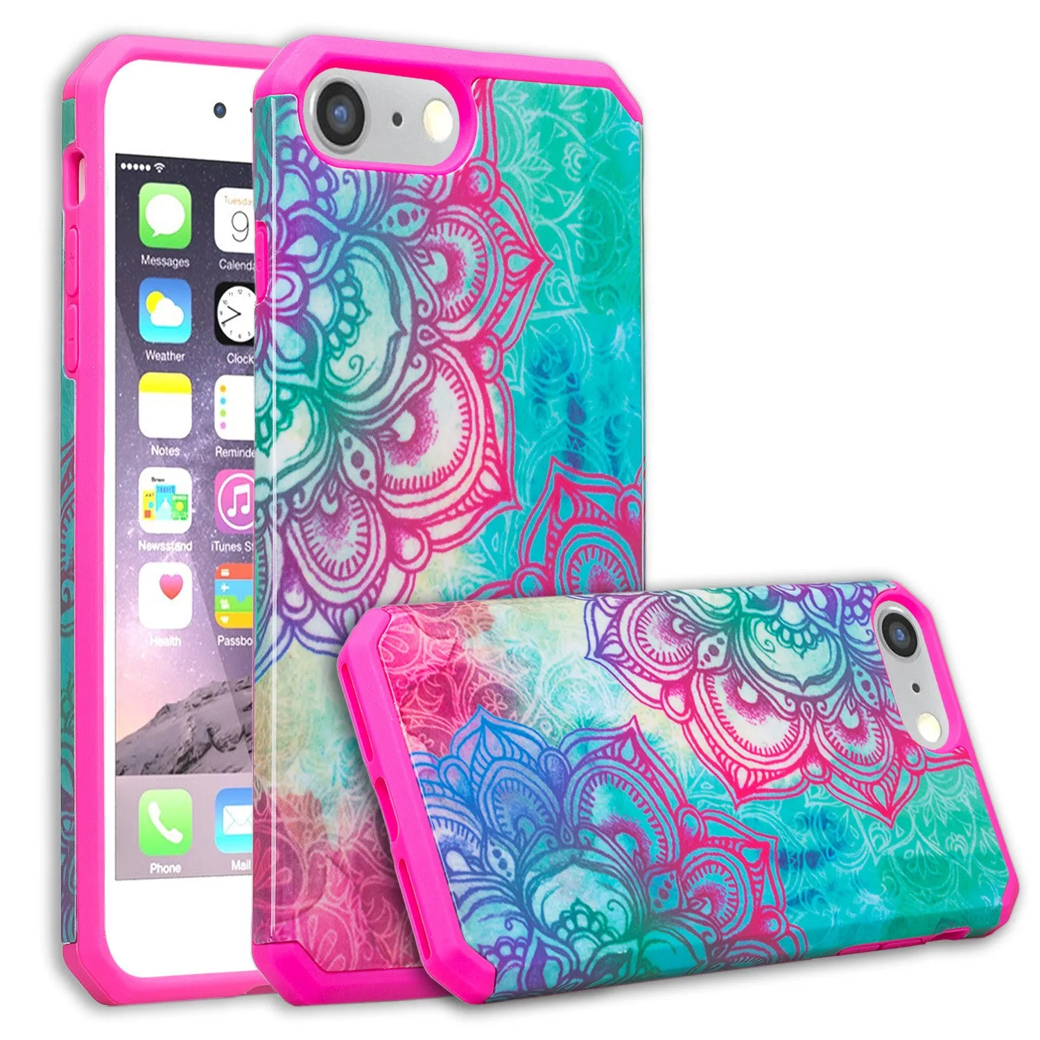 For Apple iPhone 8 Plus Case, Slim Hybrid Dual Layer[Shock/Impact Absorption] Case for iPhone 8 Plus - Teal Flower