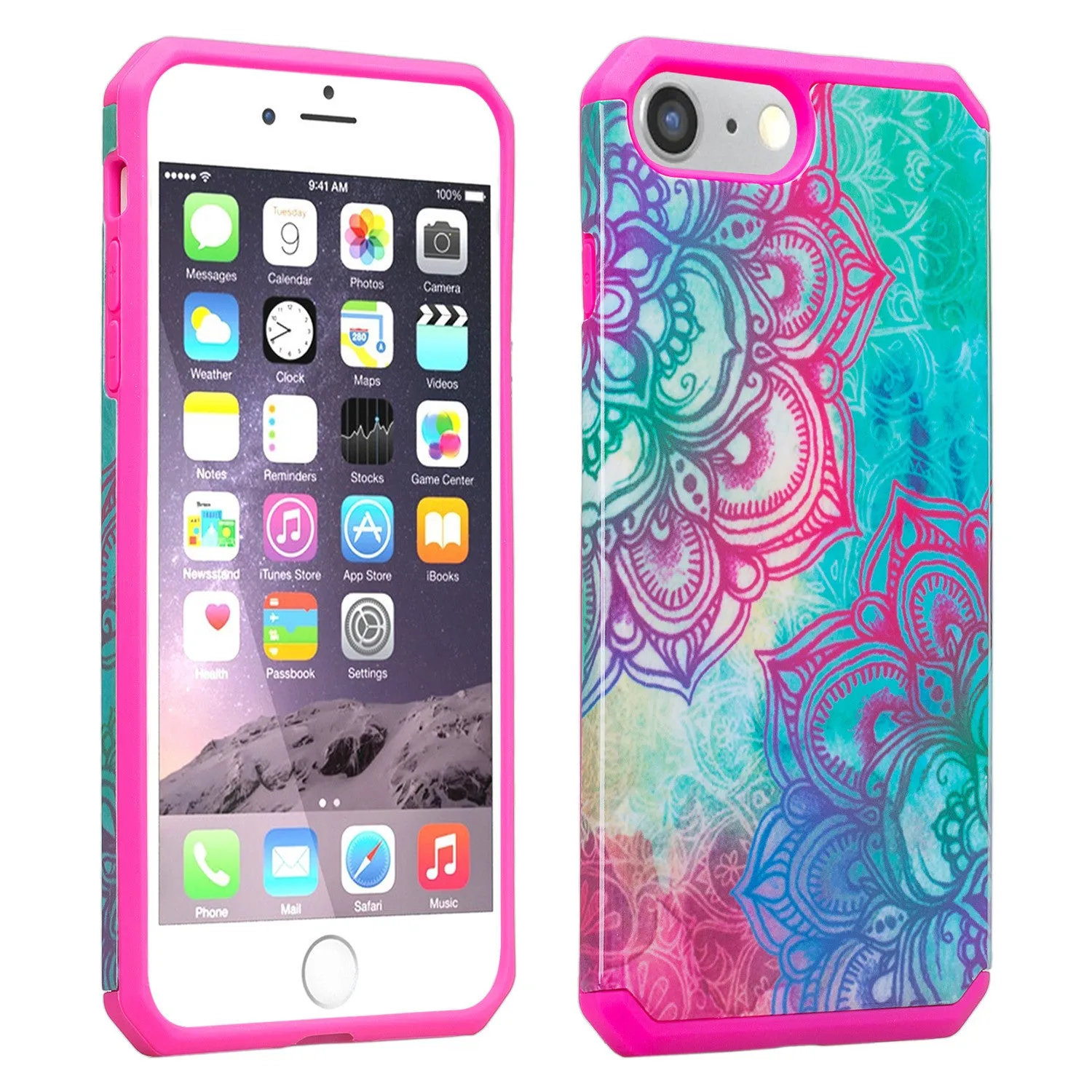 For Apple iPhone 8 Plus Case, Slim Hybrid Dual Layer[Shock/Impact Absorption] Case for iPhone 8 Plus - Teal Flower