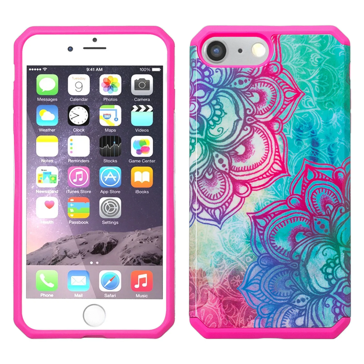 For Apple iPhone 8 Plus Case, Slim Hybrid Dual Layer[Shock/Impact Absorption] Case for iPhone 8 Plus - Teal Flower