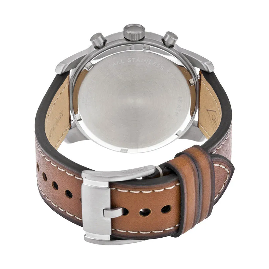 Fossil Pilot 54 Beige Dial Chronograph Leather Strap Men's Watch FS5144