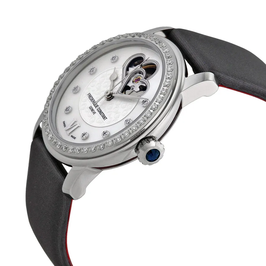 Frederique Constant Heartbeat Automatic Mother of Pearl Black Leather Ladies Watch FC-310WHF2PD6