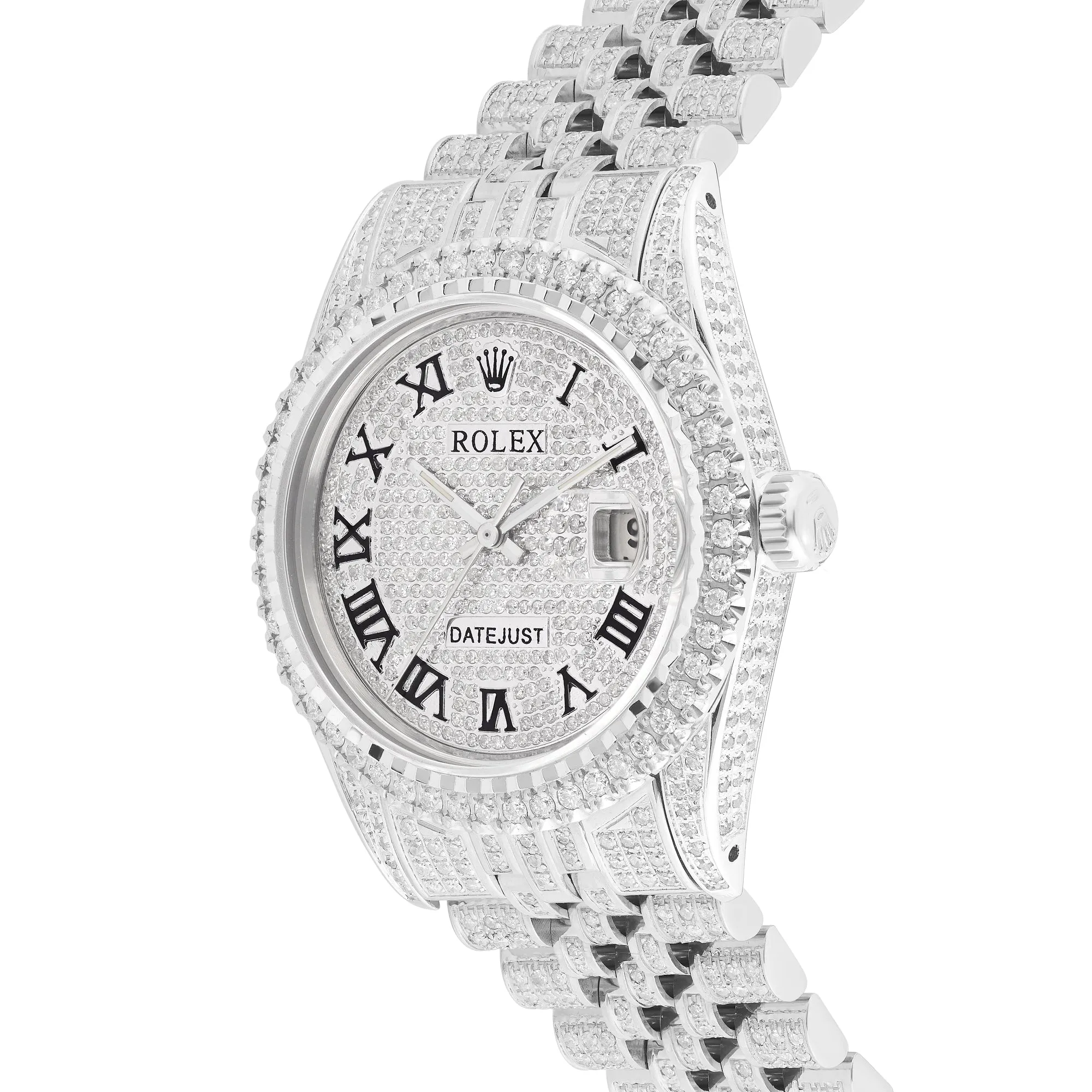Full Diamond White Gold 36MM Rolex DateJust Silver Diamond Dial