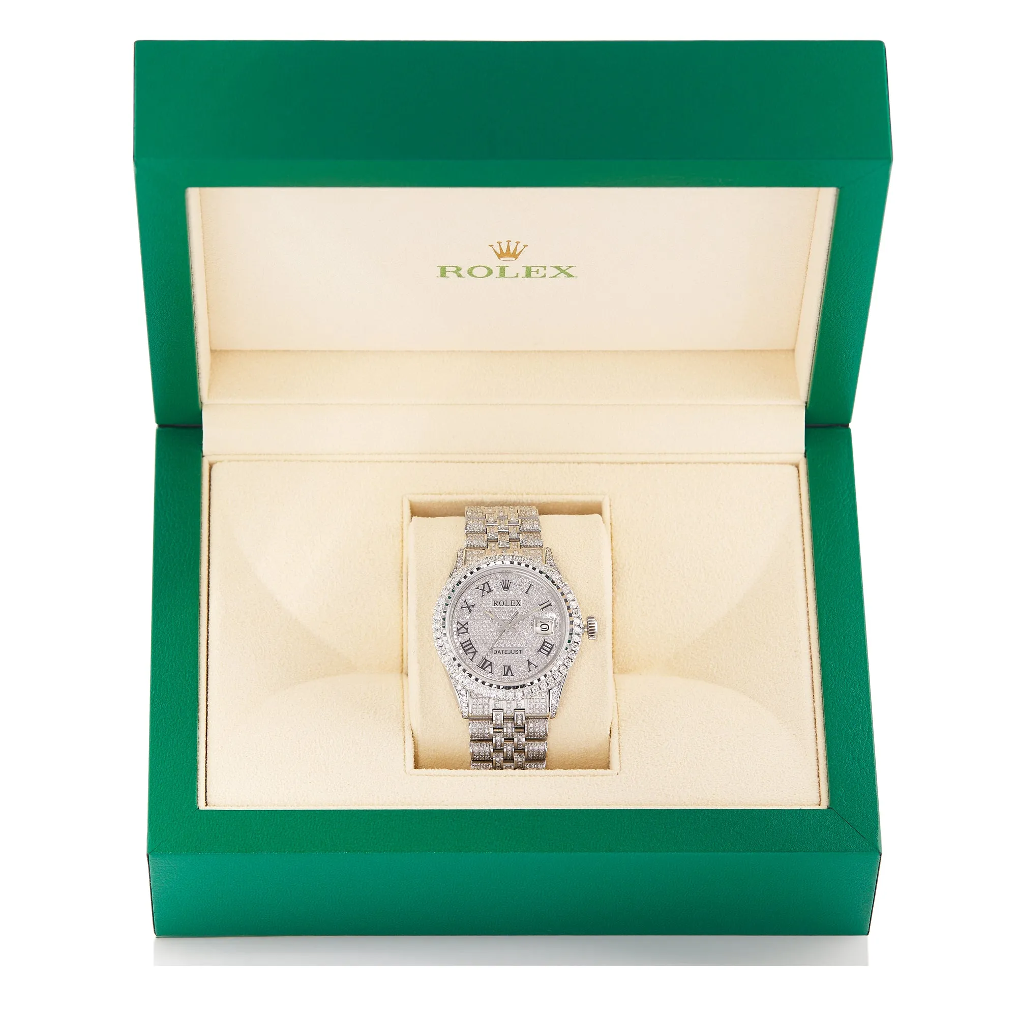 Full Diamond White Gold 36MM Rolex DateJust Silver Diamond Dial