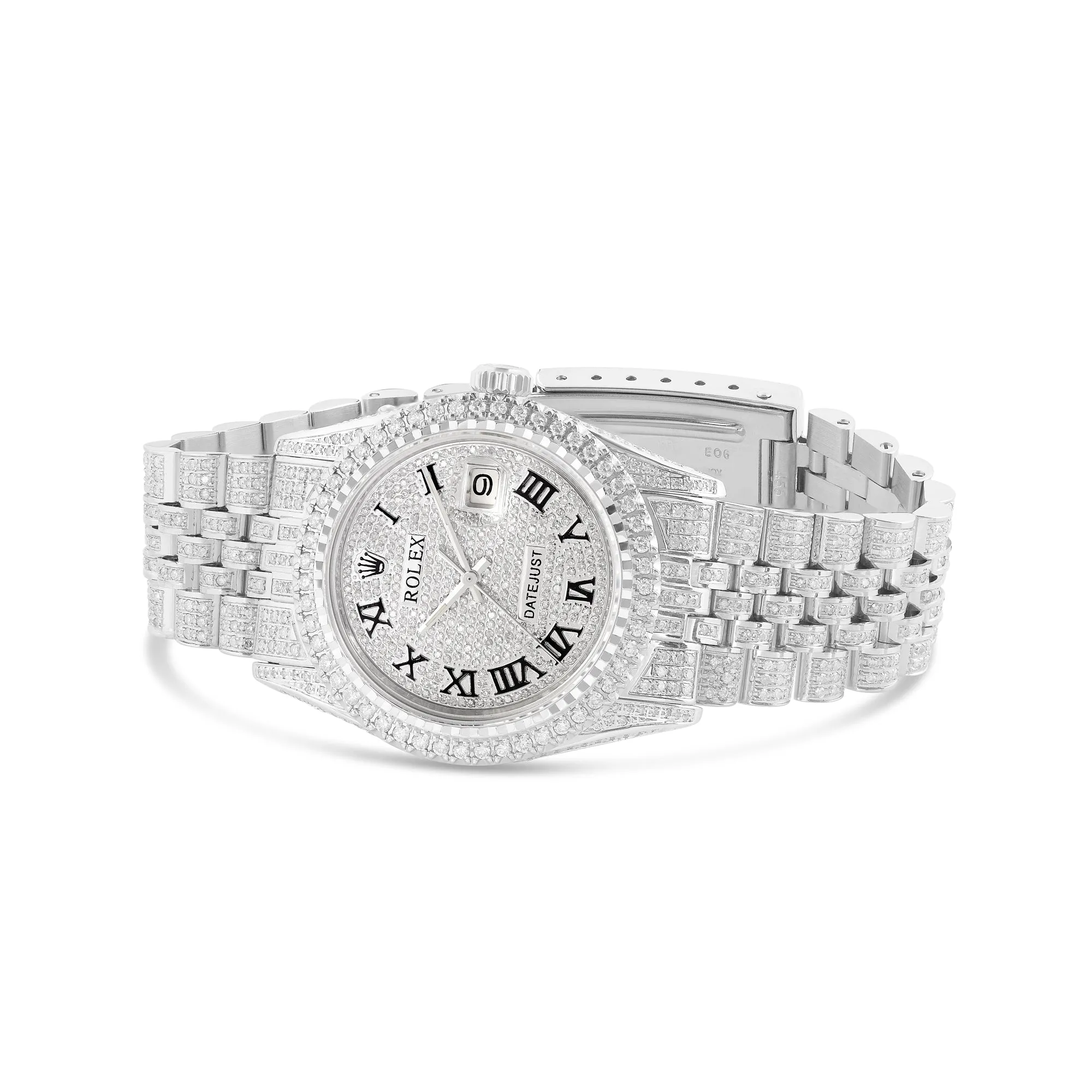 Full Diamond White Gold 36MM Rolex DateJust Silver Diamond Dial