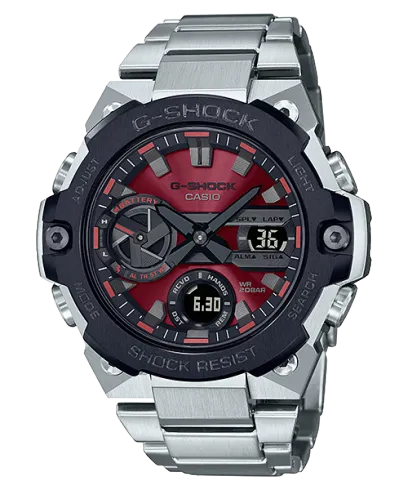 G-Shock Solar powered Smartphone Link, Red Dial Silver Metal Band Watch for Men, GST-B400AD-1A4DR