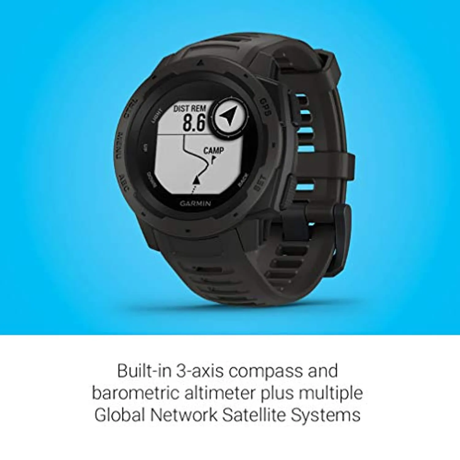 Garmin 010-02064-00 Instinct, Rugged Outdoor Watch with GPS, Features Glonass and Galileo, Heart Rate Monitoring and 3-Axis Compass, Graphite