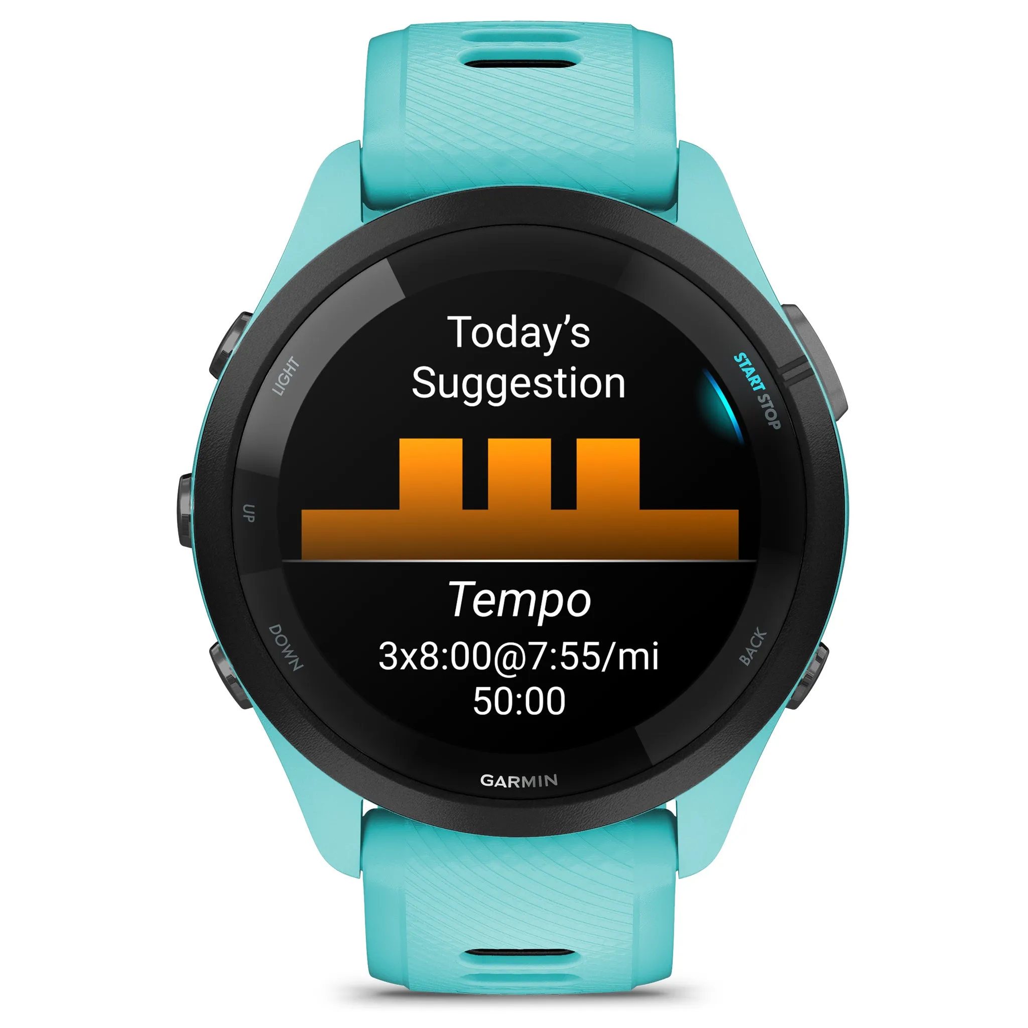 Garmin Forerunner 265 Black Bezel with Aqua Case and Aqua Black Silicone Band