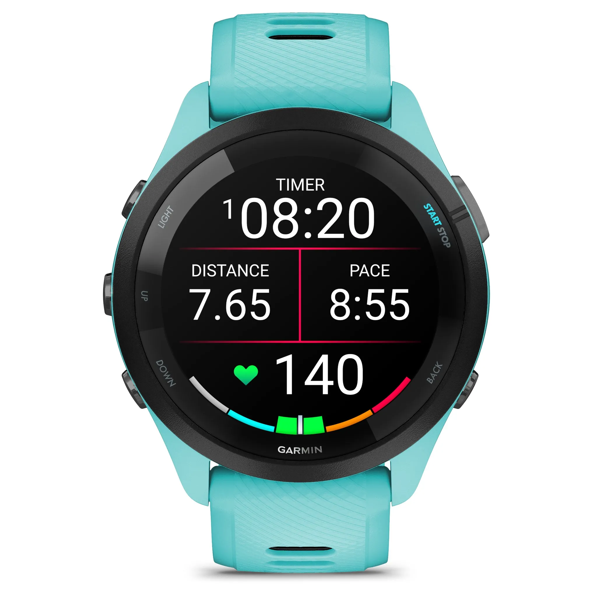 Garmin Forerunner 265 Black Bezel with Aqua Case and Aqua Black Silicone Band