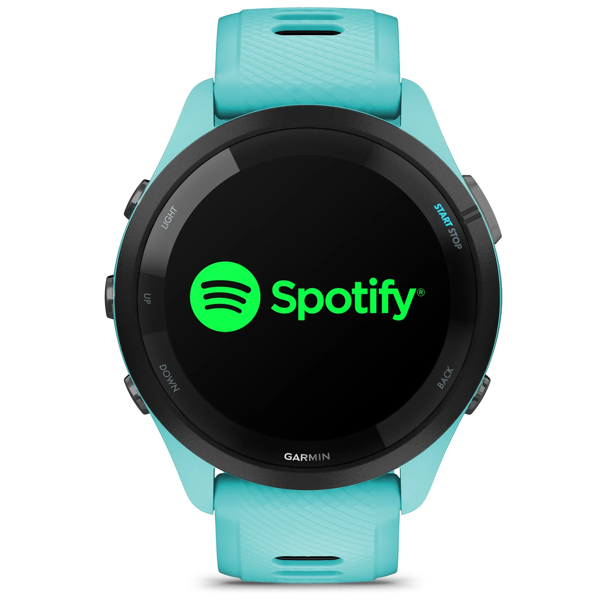 Garmin Forerunner 265 Black Bezel with Aqua Case and Aqua Black Silicone Band