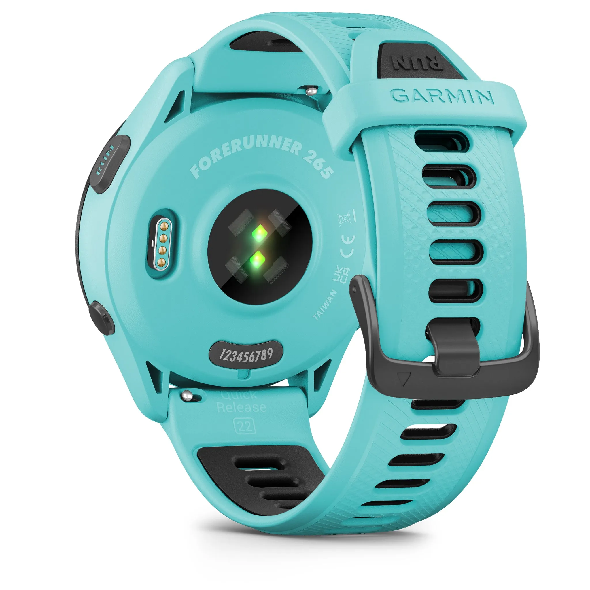 Garmin Forerunner 265 Black Bezel with Aqua Case and Aqua Black Silicone Band