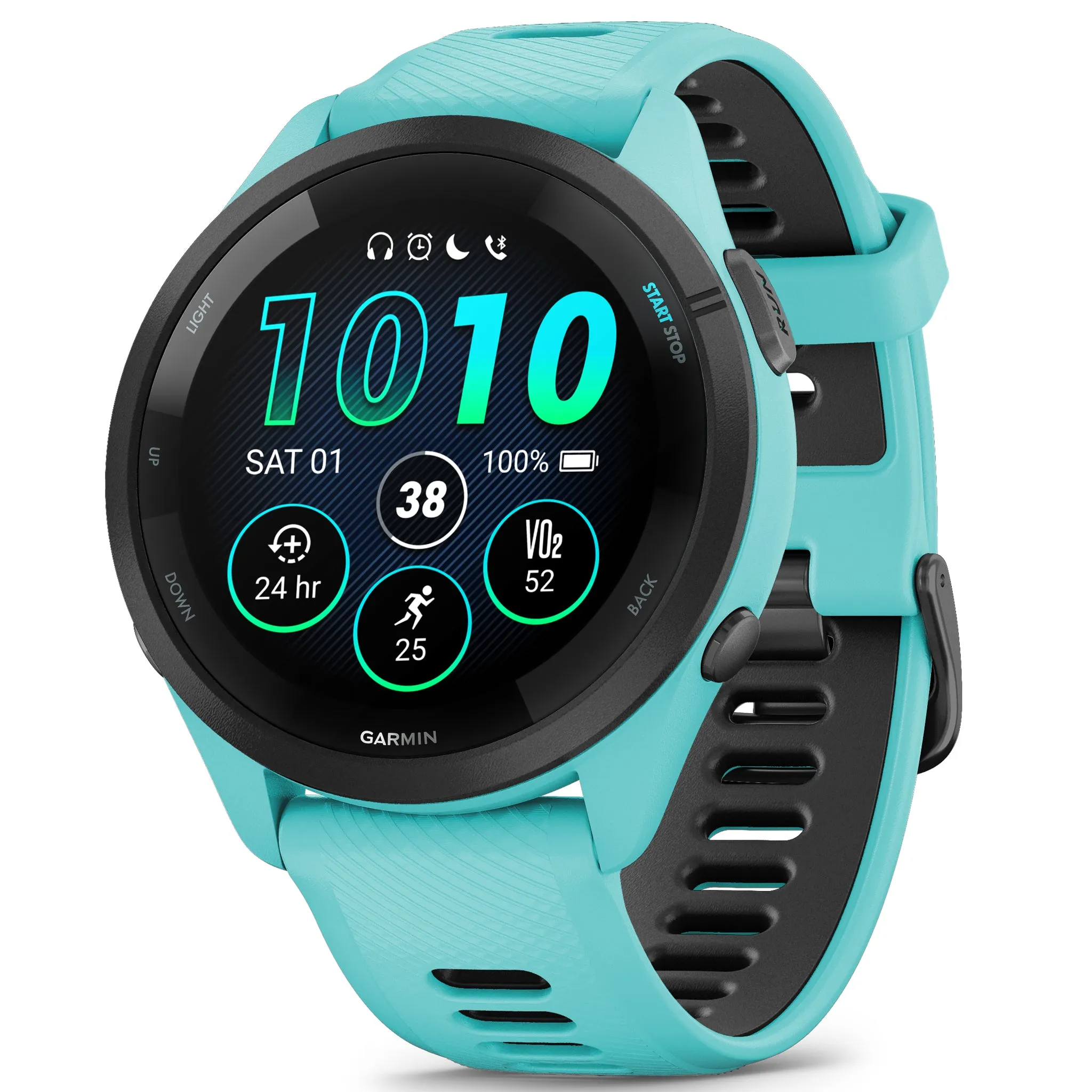Garmin Forerunner 265 Black Bezel with Aqua Case and Aqua Black Silicone Band
