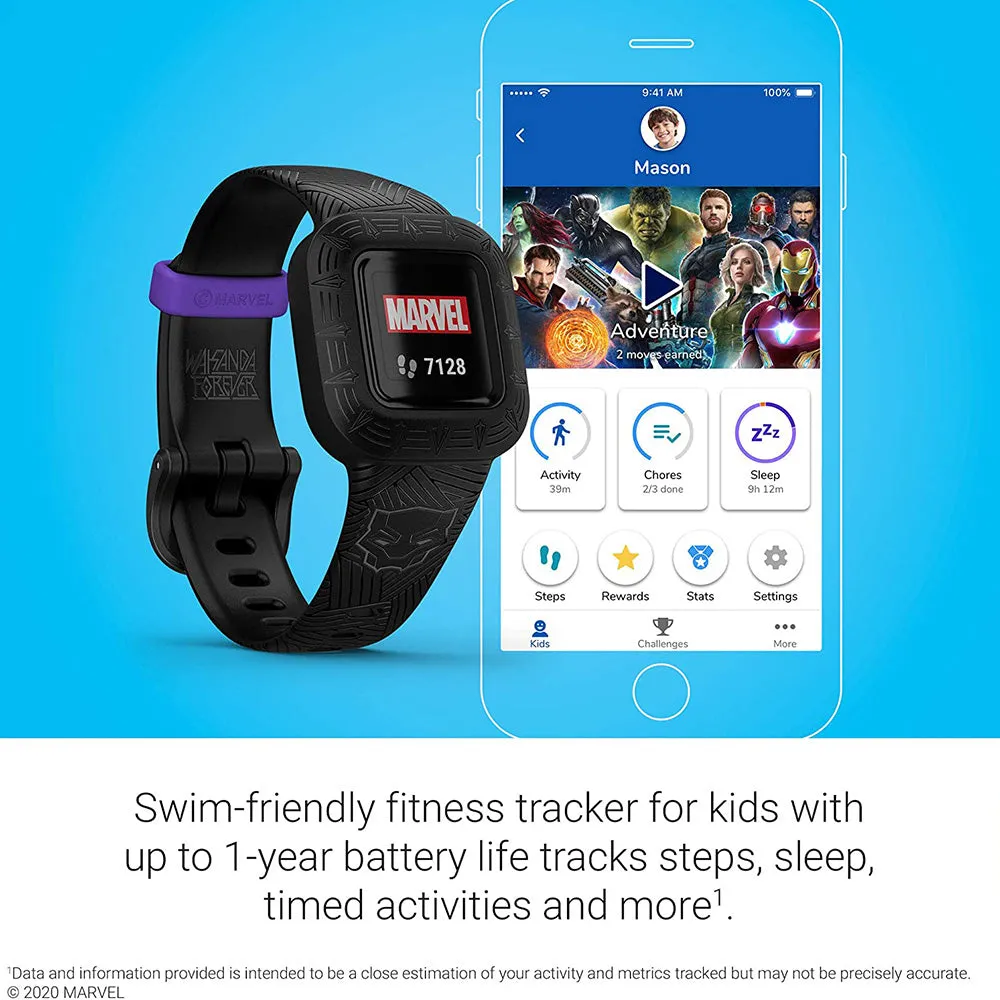 Garmin vivofit jr. 3 – Marvel Black Panther Silicone Band for Kids Swim-Friendly Fitness Tracker - 010-02441-30