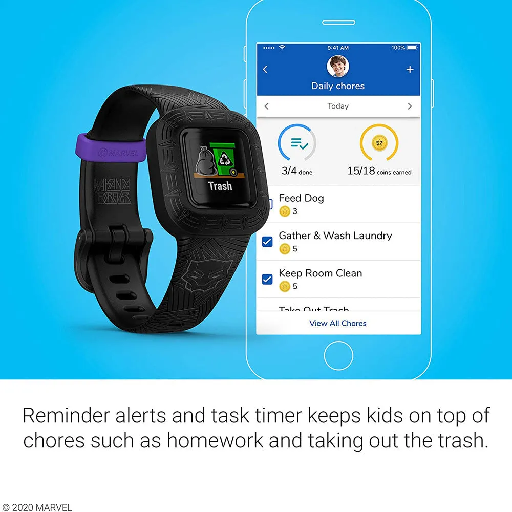 Garmin vivofit jr. 3 – Marvel Black Panther Silicone Band for Kids Swim-Friendly Fitness Tracker - 010-02441-30
