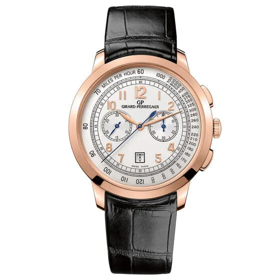 Girard Perregaux 1966 Silver Dial Chronograph 18K Rose Gold Automatic Men's Watch 49542-52-151-BK6A