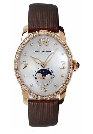Girard Perregaux Cats Eye Diamond 18kt Rose Gold Brown Satin Ladies Watch 08049-D0-A5272L7