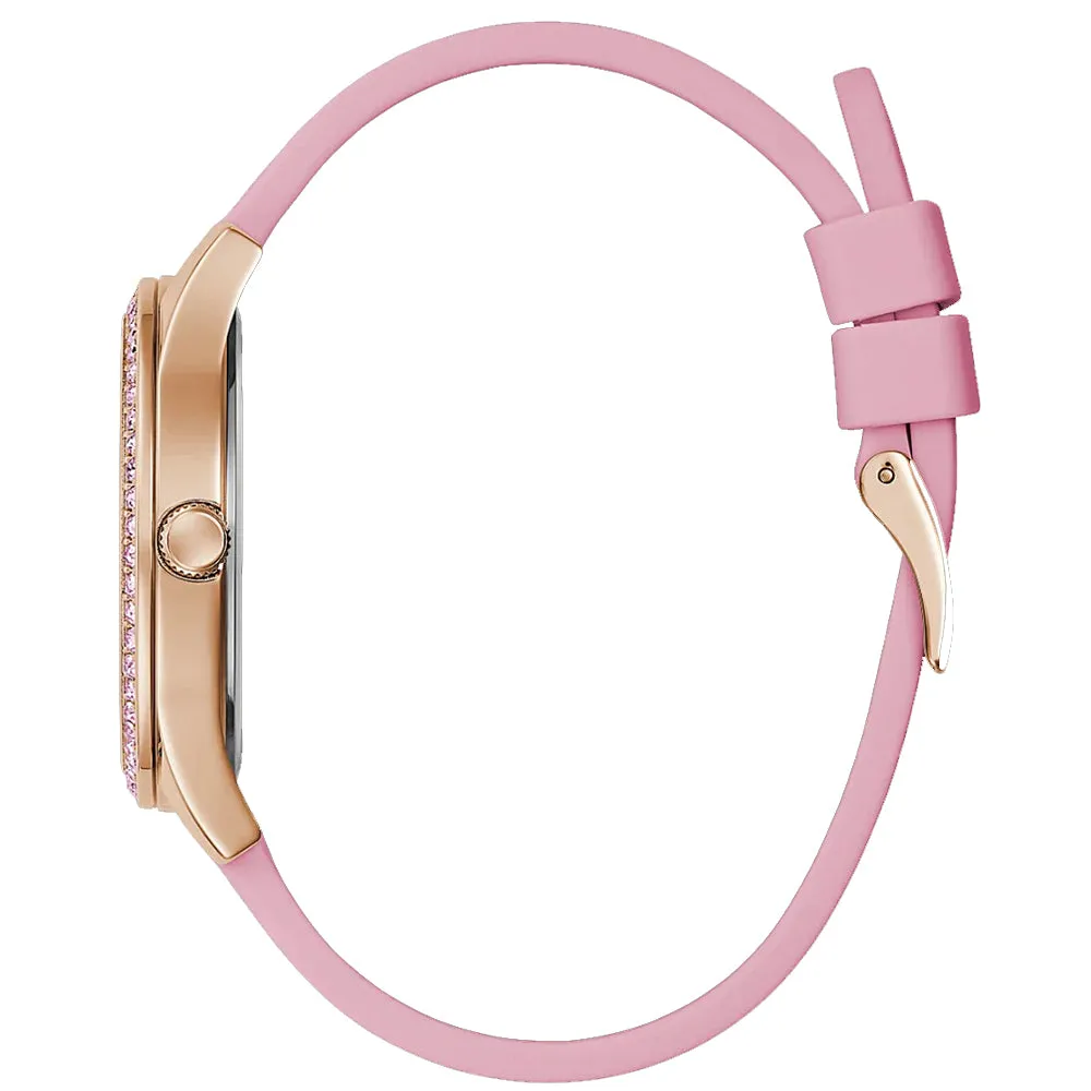 Guess Lady Idol Rose Gold Tone Pink Silicone Band Women's Watch GW0530L4