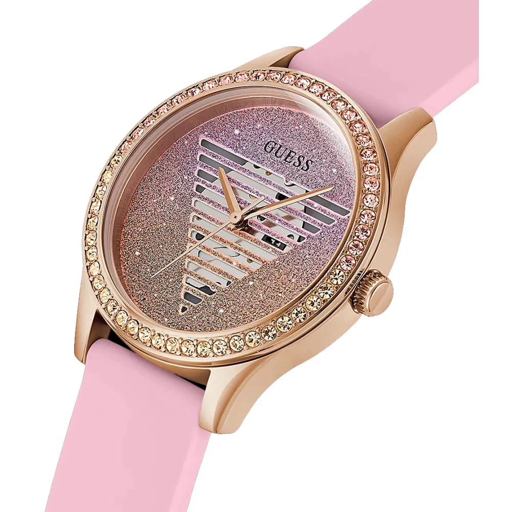Guess Lady Idol Rose Gold Tone Pink Silicone Band Women's Watch GW0530L4