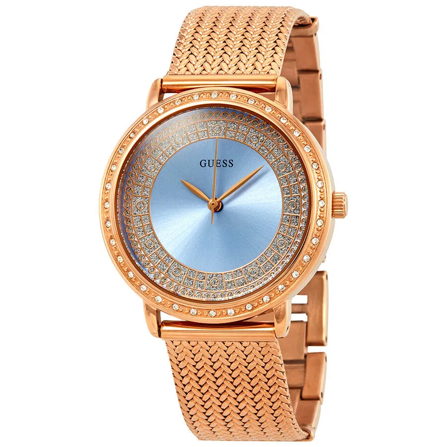 Guess Willow Crystal Blue Dial Rose Gold PVD Ladies Watch W0836L1