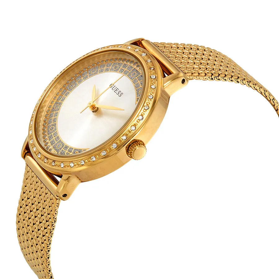 Guess Willow Crystal Silver Dial Yellow Gold PVD Ladies Watch W0836L3