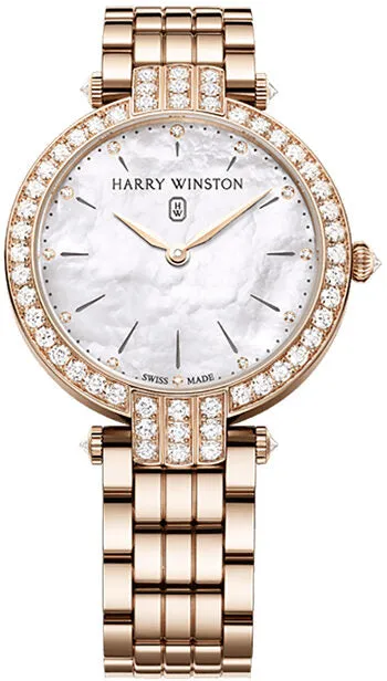 Harry Winston Premier Mother of Pearl Diamond Dial Ladies 18k Rose Gold Watch PRNQHM36RR009